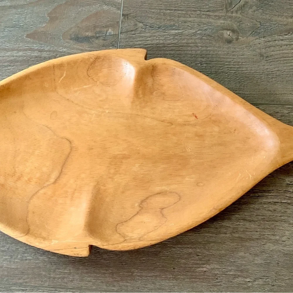 Fish Shaped Hand Carved Wood Chip & Dip Serving Platter Made in Haiti 21”x10”